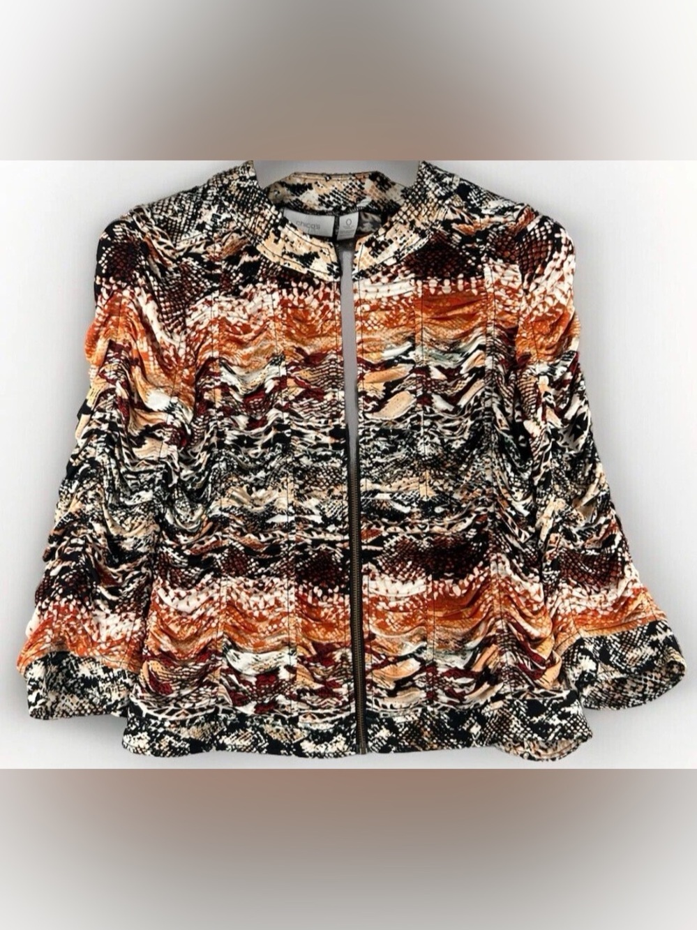 Chico's Multicolor Snake-Print Bomber Jacket - Orange, Black, Cream